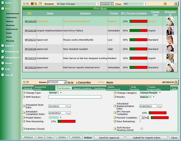 Main page showing the browser in tabular form and the viewer showing detailed information